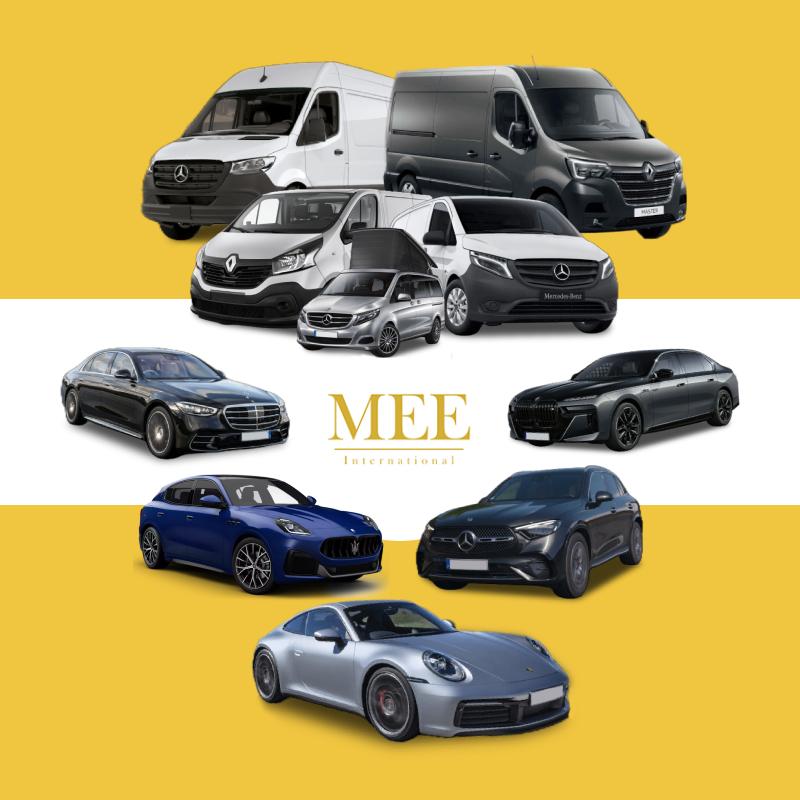 Fuhrpark von MEE International mit Mietwagen und Transportern in Berlin